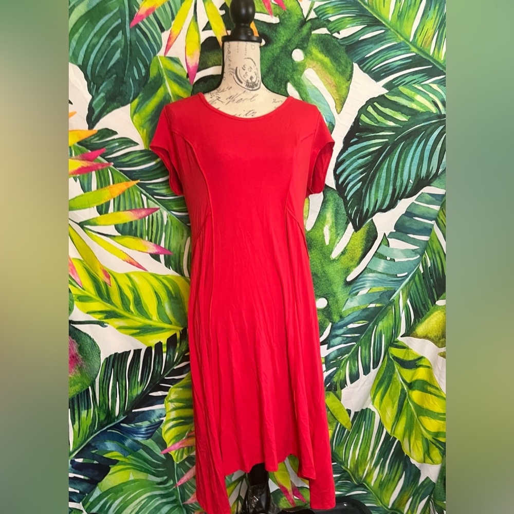 NWT $99 Chico’s M Bright Red Seamed Casual Summer Fall Sydney Stretchy Dress